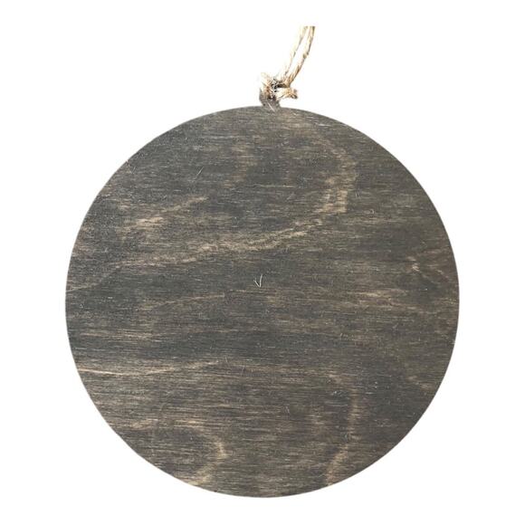 Whimsical Brown Rustic Etched Silver Trees Brown Ornament Hand Painted Wood - Picture 6 of 8